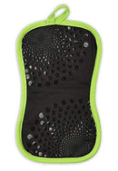 A black pot holder with neon green trim, featuring the neon green text 'PARVE' and a fish icon, indicating neutral (parve) use for a kosher kitchen.