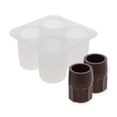 Flexible silicone mold that creates four mini shot glass shaped ice, chocolate, or candy cups. Includes two finished chocolate shots.