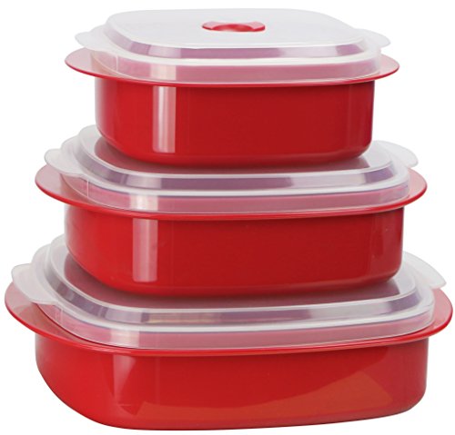 Calypso Basics 6-Piece Microwave Cookware, Steamer and Storage Set, Red
