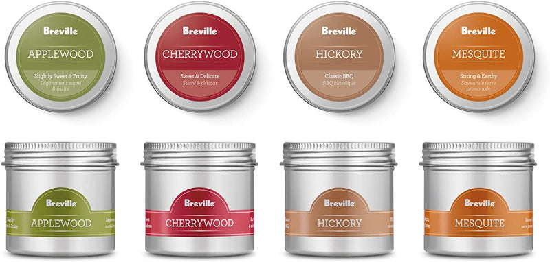 Breville Smoking Gun Pro Hickory, Mesquite, Applewood, and Cherrywood 4 Piece Woodchip Set