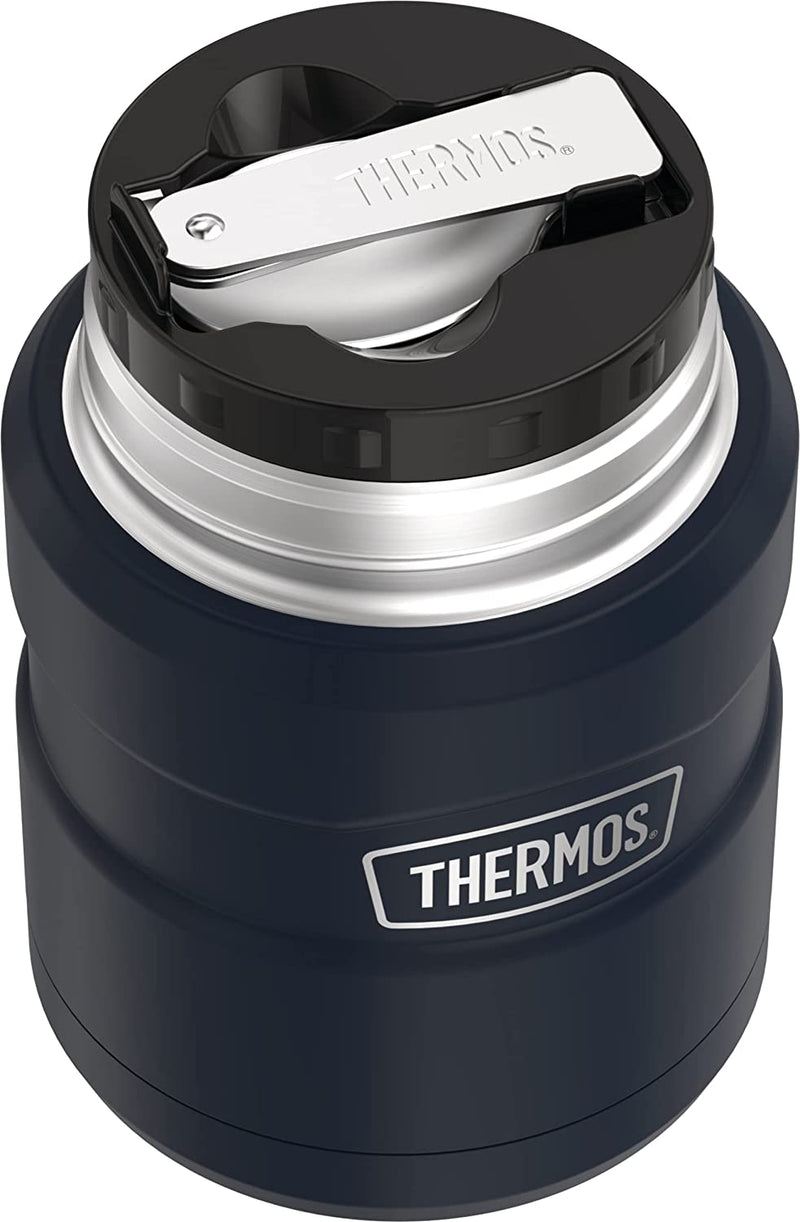 THERMOS Stainless King Vacuum-Insulated Food Jar with Spoon, 16 Ounce, Matte Blue