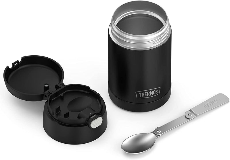 THERMOS FUNTAINER 16 Ounce Stainless Steel Vacuum Insulated Food Jar with Folding Spoon, Black Matte