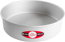 Fat Daddio’s silver anodized aluminum round cake pan, 12-inch diameter by 3-inch height, displayed on a white background.