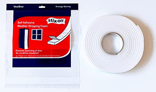 Weather Strip White 11/4" x 1/4" x 17' ft Self Adhesive Open Cell Polyurethane Foam Sticks On Tape