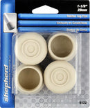 1-1/8 inch white rubber leg tips, designed to fit furniture or chair legs. These durable, non-slip tips provide protection for floors and offer a secure, stable grip to prevent scratches and damage.
