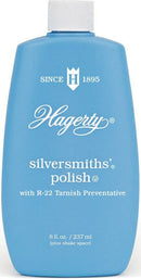 8 oz. Blue bottle of Hagerty Silver Polish with tarnish protection.