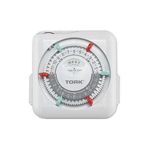 NSi Industries TORK RTN312 Indoor 15-Amp Plug-in Heavy Duty Mechanical Appliance Timer 24-Hour Programming – GREEN & RED Trippers TWO Receptacles White
