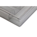 Silver metal mesh drawer organizer with five compartments.