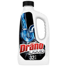 Drano Liquid Drain Clog Remover, 32 Fl Oz bottle designed to clear hair and soap scum blockages in sinks and showers, on a white background.