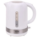 hite 1.7 liter electric kettle with a sleek cordless design, featuring a 1000W power, LED light indicator, and automatic safety shut-off function, ideal for boiling water quickly and safely.