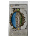 This is a disposable matzah bag, still in its clear plastic packaging. The bag features an ornate, antique-style frame design with an image inside that appears to be split: one side showing a blue, abstract shape and the other a building or landscape. The packaging clearly labels it as "DISPOSABLE MATZAH BAG" at the top and bottom.