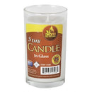 White Ner Mitzvah 3 Day Candle in a clear glass holder, featuring a label indicating a 75-hour burn time.