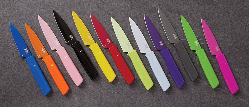 Kuhn Rikon Colori Non-Stick Straight Paring Knife with Safety Sheath, 4 inch/10.16 cm Blade, Pistachio