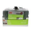 A PXpro brand medium-duty 5 mil green tarp, new in its clear plastic packaging with a white and green cardboard wrap, indicating its size as 12ft x 16ft (3.66m x 4.88m), displayed against a white background.