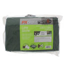 A PXpro brand medium-duty 5 mil green tarp, new in its clear plastic packaging with a white and green cardboard wrap, indicating its size as 12ft x 16ft (3.66m x 4.88m), displayed against a white background.