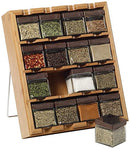 Kamenstein 16 Jar Bamboo 3-in-1 Spice Organizer for Countertop, Wall, and Drawer with Spices Included. Lift & Pour Caps