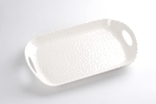 Pampa Bay Shatterproof Melamine Rectangular Tray with Handles, 19 x 11.5 Inch, Food, Freezer, Dishwasher Safe, White