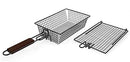 Yukon Glory Premium Grilling Basket, a rectangular wire mesh basket with a long brown handle, and a separate flat wire grill rack.