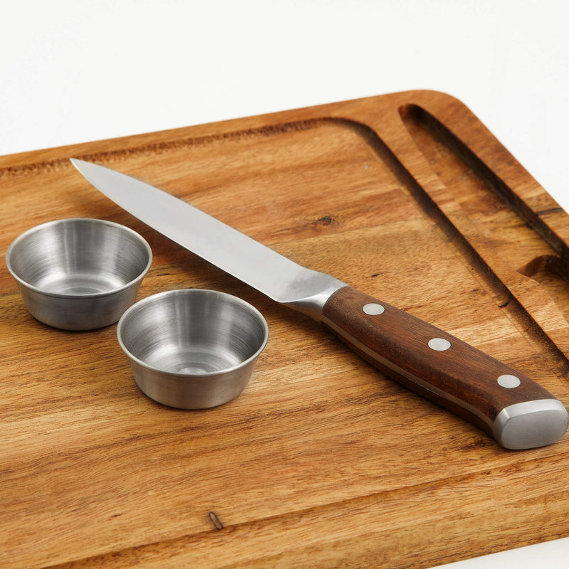 Yukon Glory Steak Board for Serving Steak, Meat, and Poultry in Style, includes Sauce Cups and Steak Knife, 3 Pack