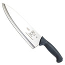 A professional 10-inch chef's knife with a wide, high-carbon steel blade and a black ergonomic handle.