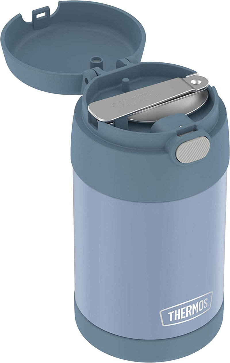 THERMOS FUNTAINER 16 Ounce Stainless Steel Vacuum Insulated Food Jar with Folding Spoon, Denim Blue