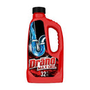 Drano Max Gel Drain Clog Remover, 32 oz bottle designed for clearing tough clogs in sinks and showers, on a white background.