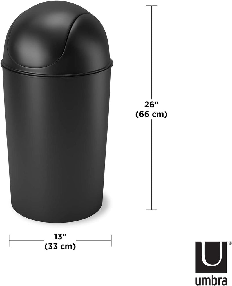 13 Gallon Trash Can, Plastic Swing Top Kitchen Trash Can, Black