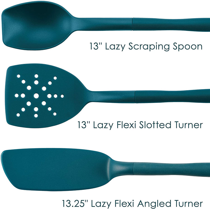 Rachael Ray Tools and Gadgets Spoon, Slotted and Solid Turners Set/ Cooking Utensils - 3 Piece, Teal Blue