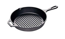 Black 10.25 inch cast iron grill fry pan with ribbed bottom and handle