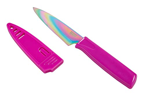 Kuhn Rikon COLORI Non-Stick Straight Paring Knife with Safety Sheath, 4 inch Blade, Unicorn