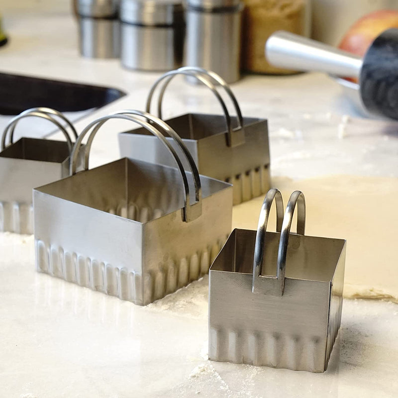 RSVP International Endurance Biscuit Cutters, Rippled Square Set of 4, Stainless
