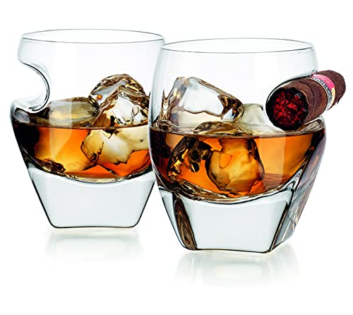 Godinger Cigar Whiskey Tumbler Old Fashioned Glass with Indent for Cigar - Set of 2
