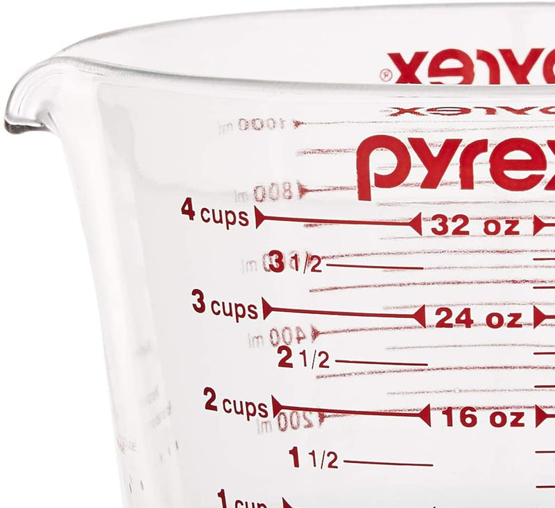 Pyrex Prepware 4-cup Measuring Cup, Red Graphics, Clear