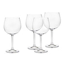 Four-piece set of clear crystal wine goblets from the Godinger Meridian line, perfect for serving wine.