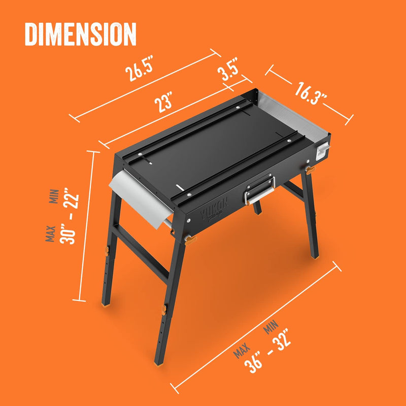 Yukon Glory Universal Portable Grill Table / Flat Top Grill Griddles Stand with Built in Grill Caddy - Designed to Fit Tabletop Blackstone Griddle & Many Others - Outdoor Cooking Camping & Tailgating