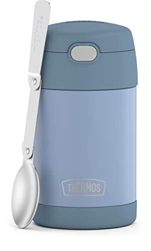 THERMOS FUNTAINER 16 Ounce Stainless Steel Vacuum Insulated Food Jar with Folding Spoon, Denim Blue