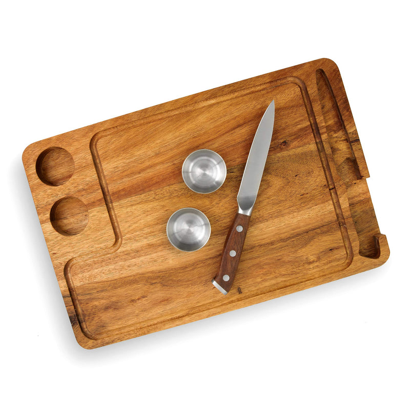 Yukon Glory Steak Board for Serving Steak, Meat, and Poultry in Style, includes Sauce Cups and Steak Knife, 3 Pack