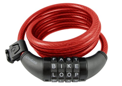 Wordlock CL-408-RD 4-Letter Combination Bike Lock Cable, Red, 5-Feet