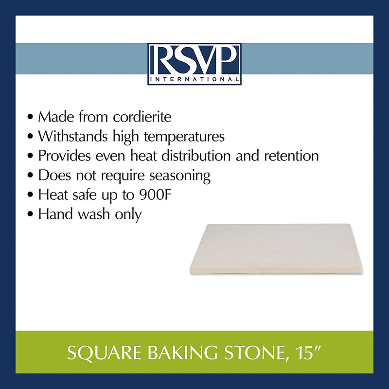 RSVP International Pizza Tool Kitchen Collection , Square, 15x15", Cordierite Stone