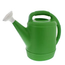Green plastic 2-gallon watering can with two ergonomic handles and a removable spout, shown on a white background.
