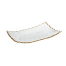 Rectangular Godinger serving tray platter with shiny gold finish on a white background.