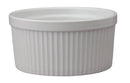 White ceramic ramekin with ribbed sides for baking and serving