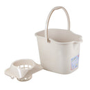 Cream plastic mop bucket with wringer, 15L capacity, durable cleaning bucket for household or commercial use.