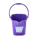 Vibrant purple plastic bucket with handle and pouring spout, durable utility bucket for cleaning, gardening, or household use.