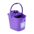 Vibrant purple plastic bucket with handle and pouring spout, durable utility bucket for cleaning, gardening, or household use.