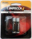 Impecca AAA Platinum alkaline batteries with silver and black design.