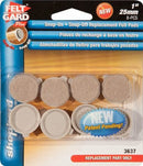 FELT GARD Plus 1-inch (25mm) snap-on replacement felt pads, 8-piece set, designed for heavy-duty protection of wood furniture and floors. Easy to install with a patent-pending snap-on, snap-off feature.