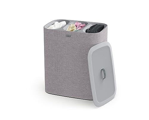 Joseph Joseph Tota Trio 90-liter Laundry Hamper Separation Basket with Lid and Removable Bags - 23.27"L x 15.55"W x 27.95"H, Grey