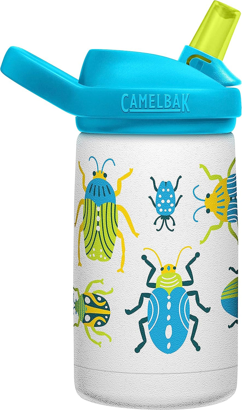 CamelBak Eddy+ Kids 12 oz Bottle, Insulated Stainless Steel with Straw Cap - Leak Proof When Closed,Bugs!