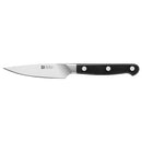 Zwilling paring knife with a precision-honed stainless steel blade and a triple-riveted black handle for durability and control.